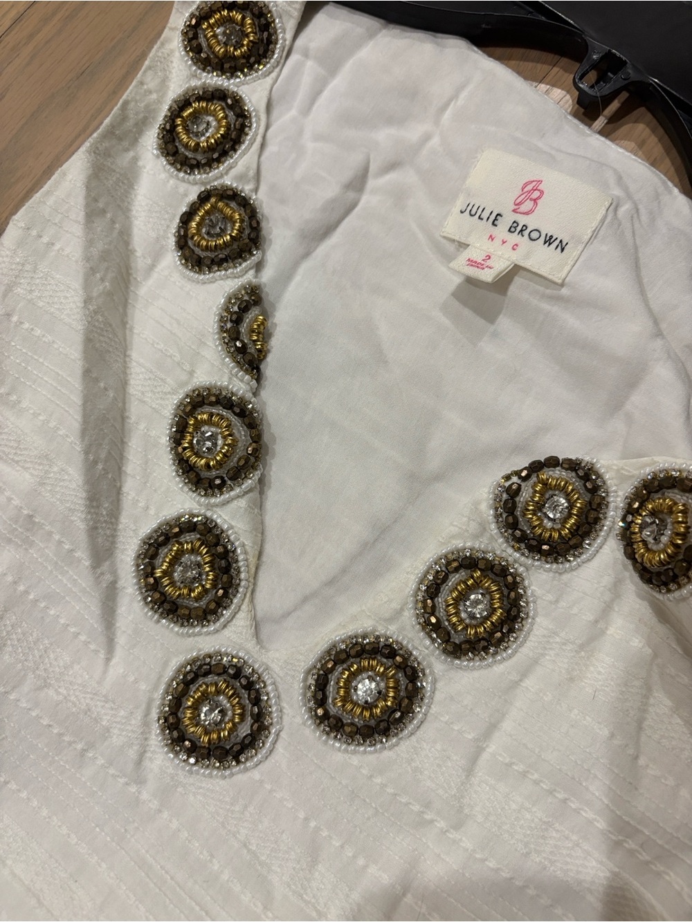 JB by Julie Brown Cream Mini Dress with Gold Embellished Medallions Size 2 - Picture 6 of 10